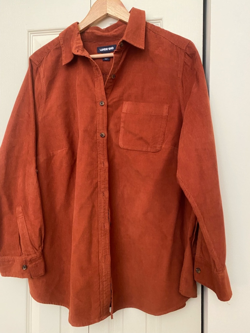 Lands' End Women’s  Rust Corduroy Button-Up Shirt